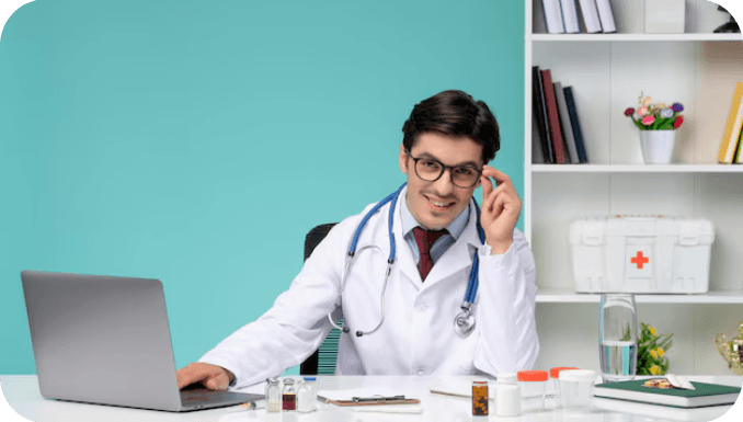 Endocrinology-Doctor-happily-works-remotely-smiling