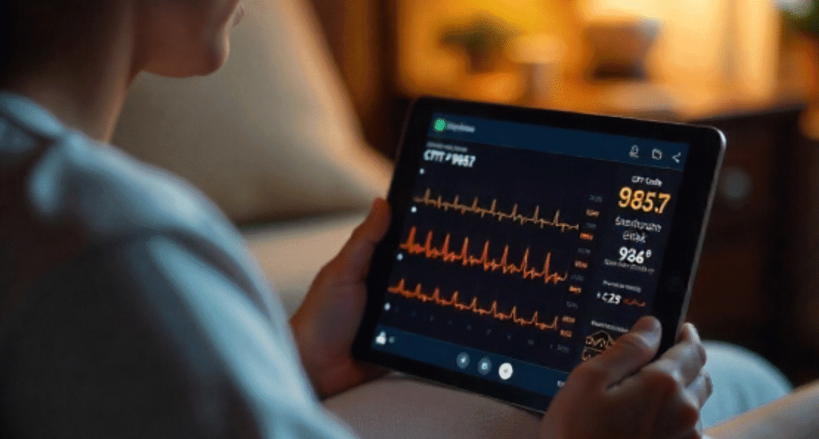 Remote-monitoring-device-displays-real-time-heart-activity-data.